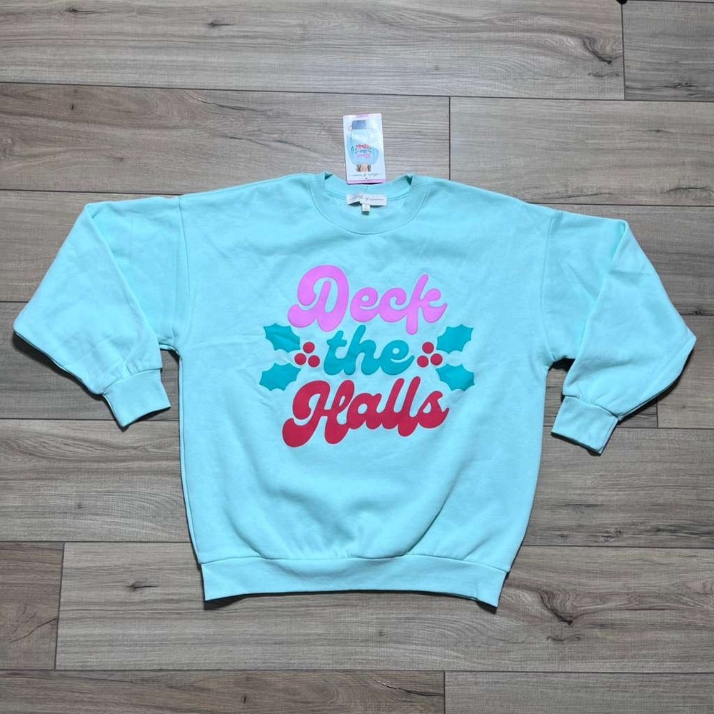 State of Mine Women's Deck The Halls Christmas Holiday Sweatshirt S Mint Green